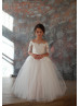 Ivory Lace Tulle Peplum Flower Girl Dress With Nude Lining